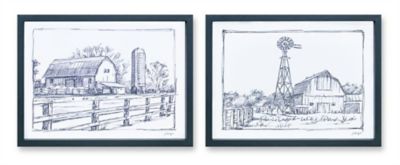 Melrose International Framed Sketch Art Barn Print (Set of 2)