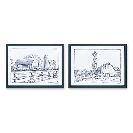 Melrose International Framed Sketch Art Barn Print (Set of 2)