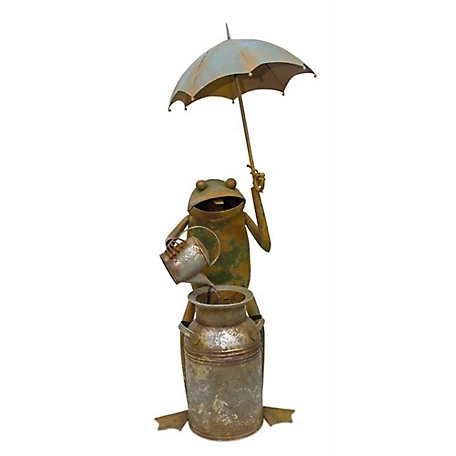 Melrose International Rustic Copper Metal Frog with Umbrella Fountain