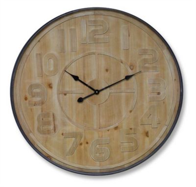 Melrose International 31 in. Natural Wooden Wall Clock with Metal Frame