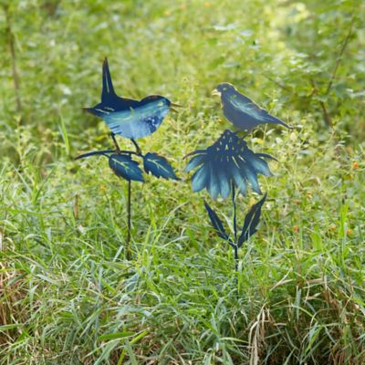Image showing  Iron Metal Cut Out Bird and Flower Garden Stake, 2 pk.