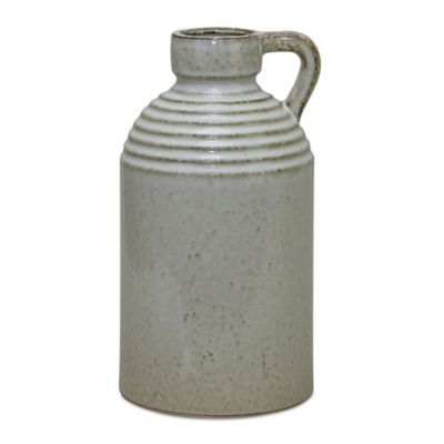 Melrose International Rustic Ceramic Jug Vase with Washed Cream Finish, 7 in. x 11 in.