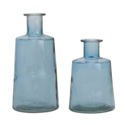 Melrose International Blue Glass Tapered Bottle Vase (Set of 2), 7 in. x 9 in.