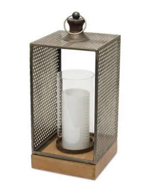 Melrose International Punched Metal Candle Holder with Wooden Base, 82412DS