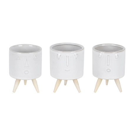 Melrose International Porcelain Face Planter with Wooden Legs (Set of 3)