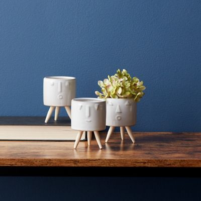 Image showing  Porcelain Face Planter with Wooden Legs, 3 pk.