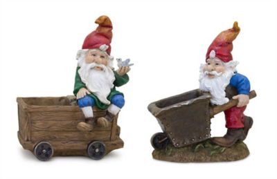 Melrose International Garden Gnome Figurine with Wagon and Wheelbarrow (Set of 2), 82515