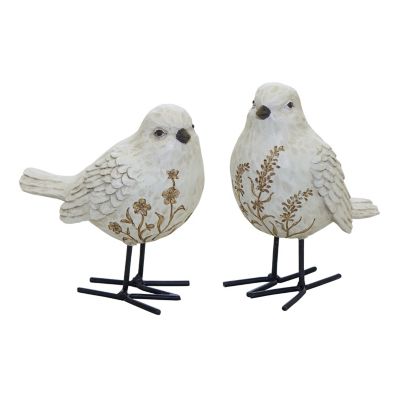 Melrose International 5 in. x 5 in. Bird Figurine with Carved Floral Design (Set of 2)