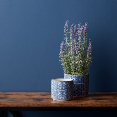 Image showing  Ornamental Blue and White Ceramic Pot, Set of 2, 4 x 4.5 x 4in.