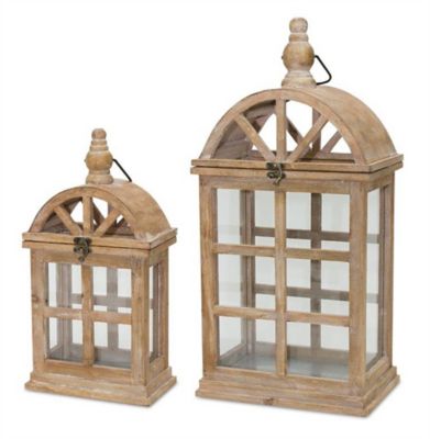 Melrose International Natural Wooden Lantern with Curved Top (Set of 2), 7x14 in., 10x21 in., 82571DS