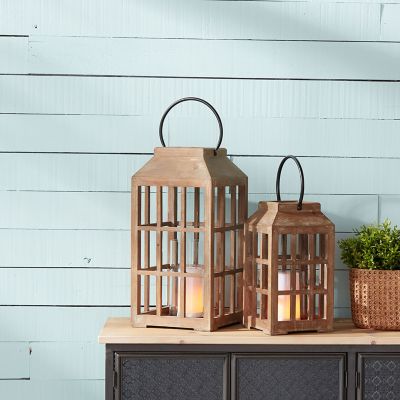 Image showing  6 in.x 17 in. Natural Wooden Lantern with Glass Hurricane