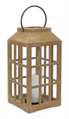 Melrose International 8.7 in. x 22 in. Natural Wooden Lantern with Glass Hurricane, 82651DS