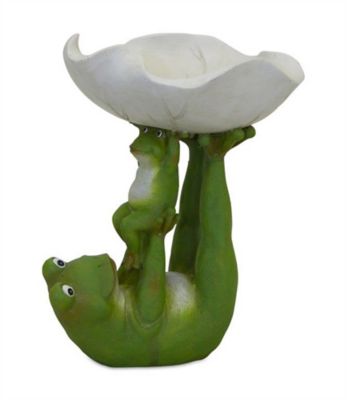 Melrose International Garden Frogs with Leaf Bowl Statue, 82671