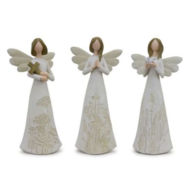 Melrose International 8 in. Beige Floral Etched Angel Figurine (Set of 3)