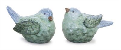 Melrose International 4 in. x 4 in. Blue and Green Terra Cotta Bird Figurine (Set of 2)