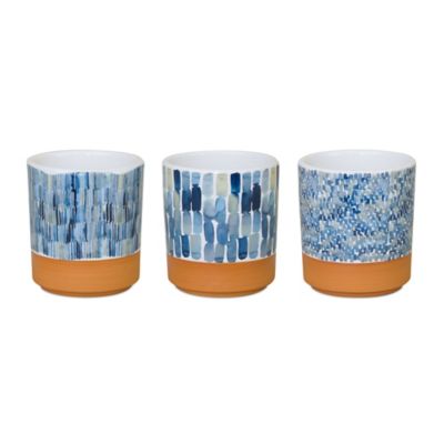 Melrose International Watercolor Planter with Terra Cotta Accent (Set of 3)