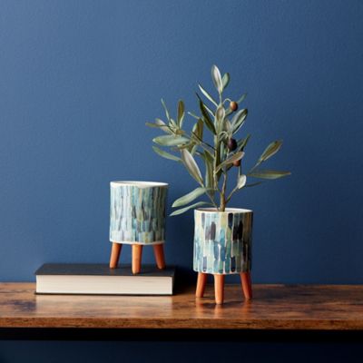 Image showing  Patterned Ceramic Pot with Legs, Set of 2