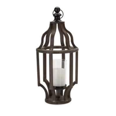 Melrose International Open Wood Lantern with Glass Hurricane, 9 in. x 22 in.