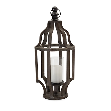 Melrose International Open Wood Lantern with Glass Hurricane, 9 in. x 22 in., 83412