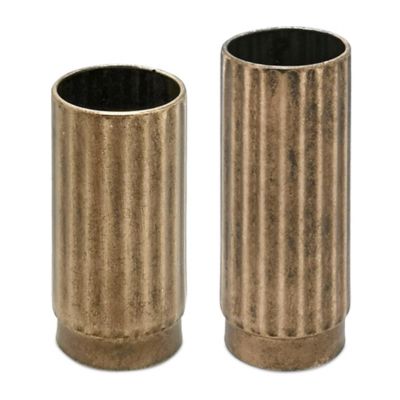 Melrose International Ribbed Copper Metal Cylinder Vase (Set of 2)