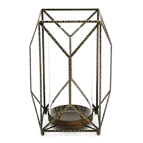 Melrose International Geometric Iron Candle Holder with Glass Hurricane, 83435