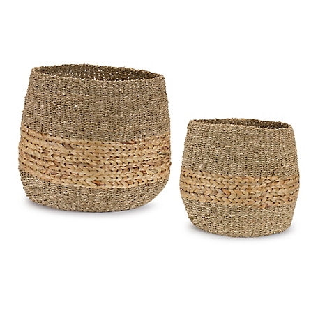 Melrose International Woven Seagrass Basket with Wicker Accent (Set of 2)