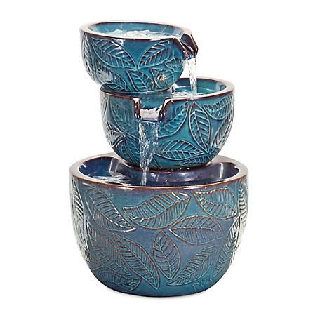 Melrose International Ceramic Tiered Bowl Fountain with Leaf Design, 85007