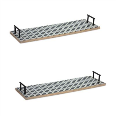 Melrose International Mango Wood Tray with Geometric Design and Metal Handle Accents (Set of 2)