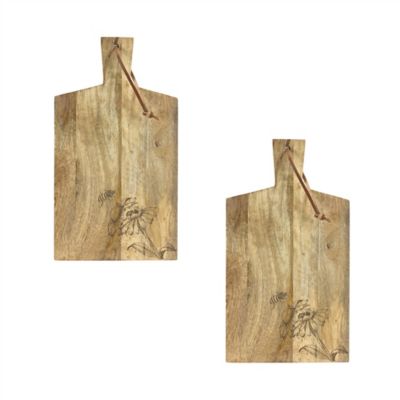 Melrose International Natural Mango Wood Cutting Board with Etched Floral and Bee Design (Set of 2)