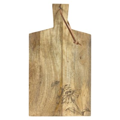 Image showing  Natural Mango Wood Cutting Board with Etched Floral and Bee Design (Set of 2)