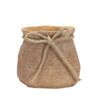 Melrose International Stone Planter with Burlap Bag Design