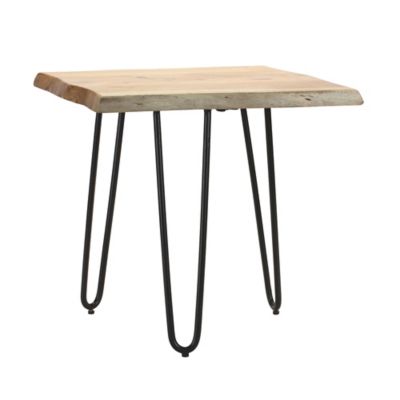 Melrose International 18 in. x 14 in. x 17 in. Natural Wood Slab Stool Table with Iron Legs
