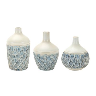 Melrose International Geometric Leaf Print Vase (Set of 3)
