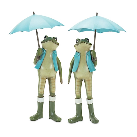 Melrose International Garden Frog with Umbrella and Rainboot Accent (Set of 2), 85071