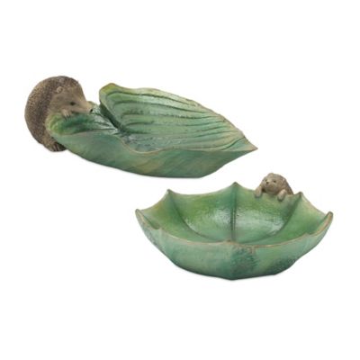 Melrose International Garden Leaf Bird Bath with Hedgehog Accent (Set of 2)