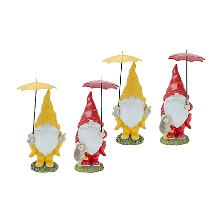 Melrose International Garden Gnome with Umbrella and Woodland Animals (Set of 4), 85084