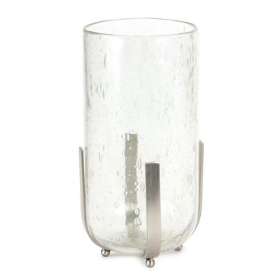 Melrose International Bubbled Glass Vase Candle Hurricane with Metal Stand, 85133DS