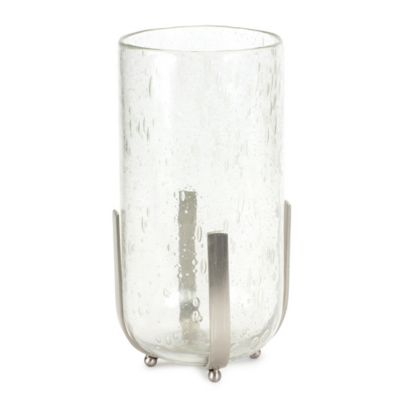 Melrose International Bubbled Glass Vase Candle Hurricane with Metal Stand