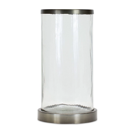 Melrose International Wavy Glass Hurricane Candle Holder with Metal Stand, 85135,