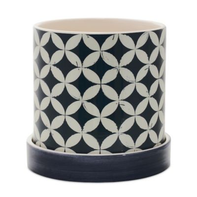 Image showing  Geometric Pattern Planter with Plate, Set of 2