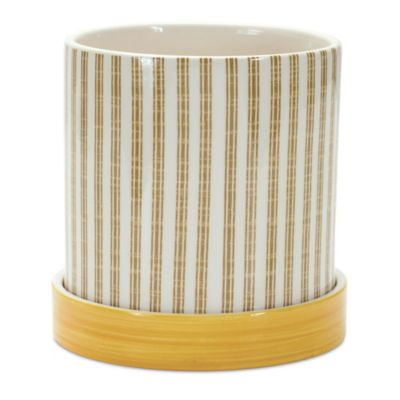 Image showing 1 th Melrose International Stone Bumble Bee Striped Planter with Plate, 2 pk.