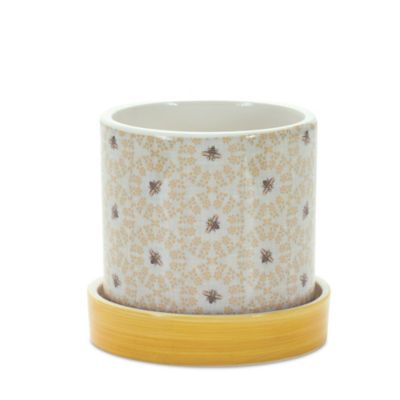 Image showing 2 th Melrose International Stone Bumble Bee Striped Planter with Plate, 2 pk.