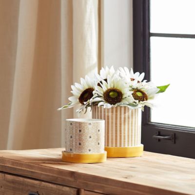 Image showing 3 th Melrose International Stone Bumble Bee Striped Planter with Plate, 2 pk.