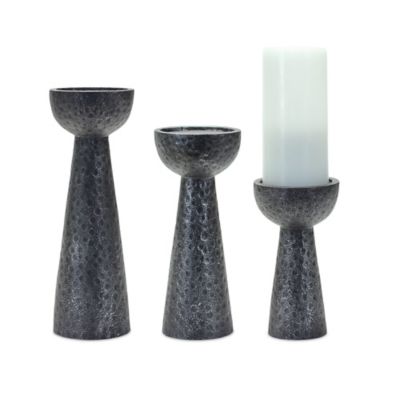 Melrose International 9 in. x 11 in. Hammered Design Candle Holder (Set of 2)