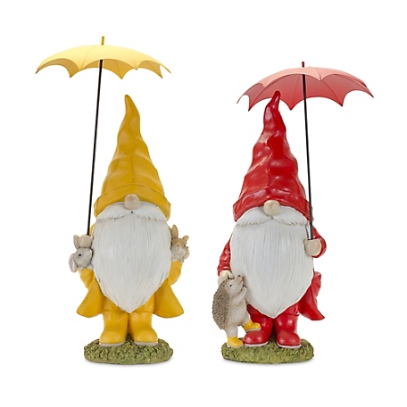 Melrose International Garden Gnome with Umbrella and Woodland Animals (Set of 2), 21in., 23in., 85157