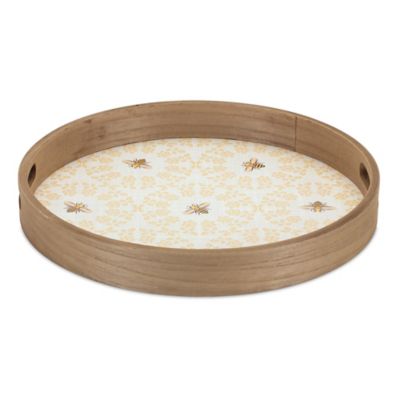 Image showing  Round Bumble Bee Trays with Natural Wooden Accents, 2 pc.