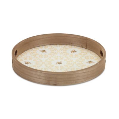 Image showing  Round Bumble Bee Trays with Natural Wooden Accents, 2 pc.