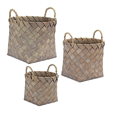 Melrose International Natural Woven Wicker Basket with Handles (Set of 3)