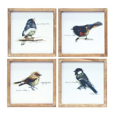 Melrose International Wood Framed Bird Art Print (Set of 4)