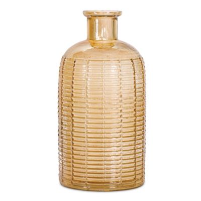 Melrose International 10 in. Mid Century Amber Ribbed Glass Vase